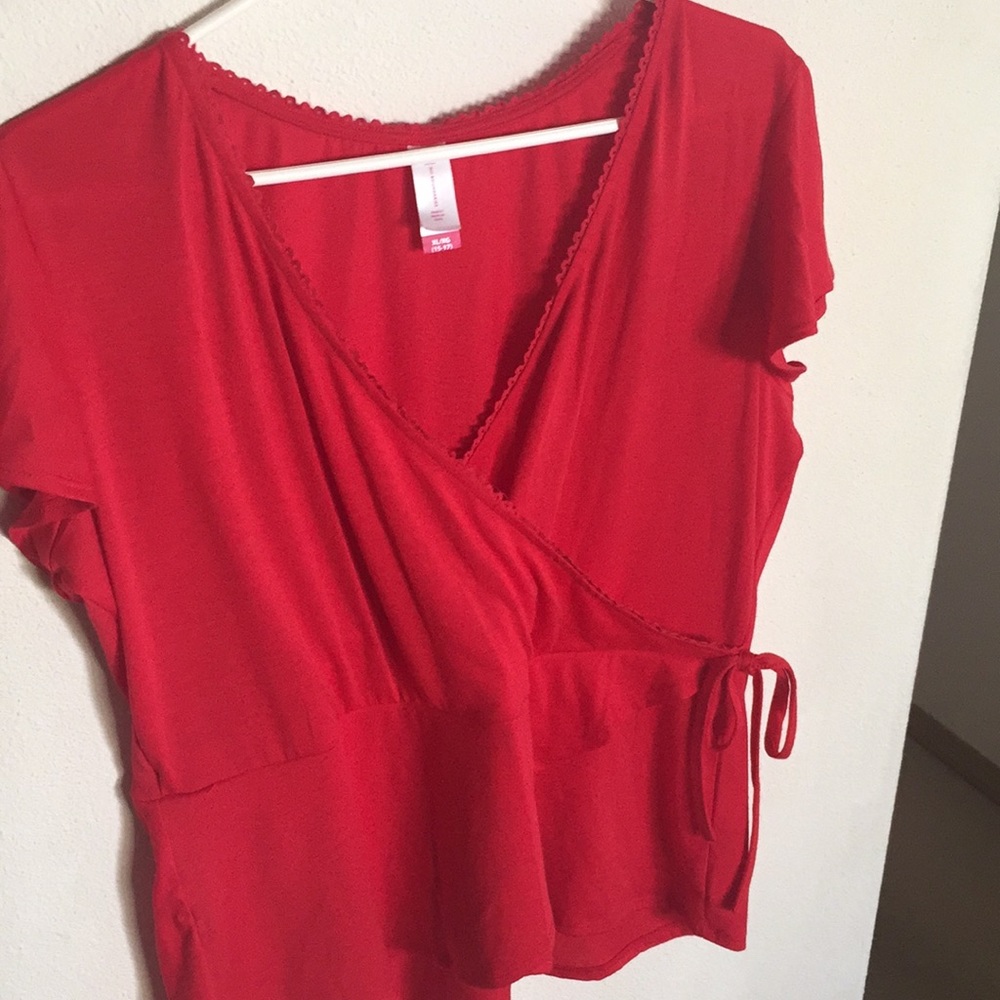 Red Wrap style Top